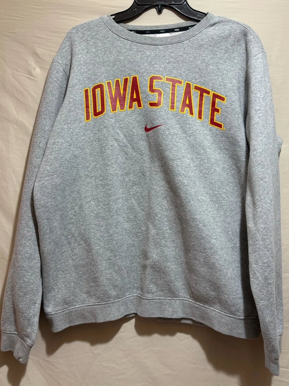 Nike Men's Size L Gray Iowa State Crewneck Sweatshirt with Gold Red Logo